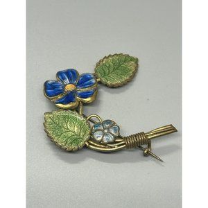 Vintage Blue Enamel Flower Brooch, Flower Pin